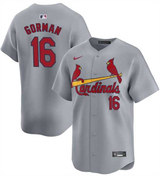 Men%27s St. Louis Cardinals #16 Nolan Gorman Gray 2024 Away Limited Stitched Baseball Jersey Dzhi
